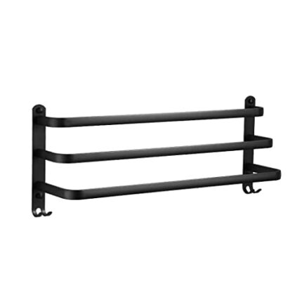 ZTTTD Towel Rack BathroomCollect Holder Wall Mounted Aluminum Multilayer Layer Wiht Hook Toilet Room Rod (Color : Svart, Size : C50cm)