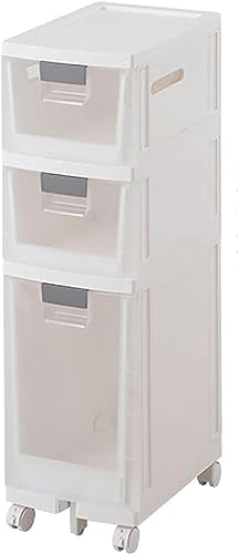 OPSREY Bathroom Floor Cabinet with Drawers Narrow Tall Floor Storage Drawer Cart with Clear Storage Drawers and Casters Large Capacity Slim Toile
