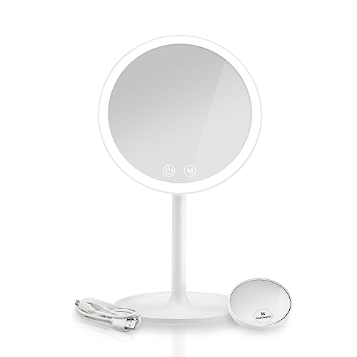 EMKE Led Magnifying Mirror, Compact Mirror with Lights 5X Magnifying Mirror with Suction Cup, Shower Cosmetic Mirror Portable Makeup Mirror for T