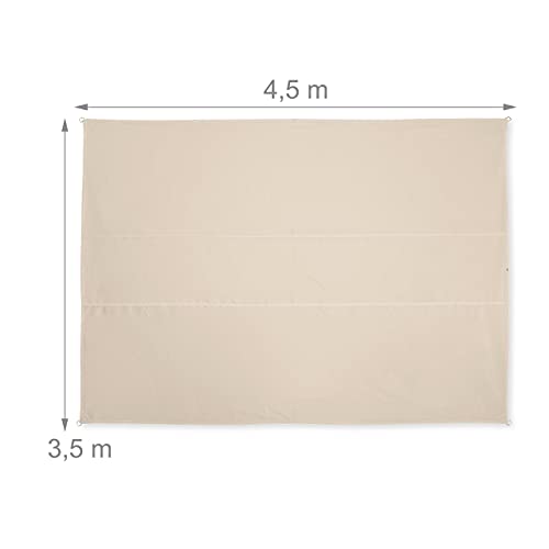 Relaxdays Rectangular Sun Sail 3.5 x 4.5 m Water-Repellent UV Resistant with Tension Ropes Patio Balcony Beige