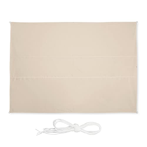 Relaxdays Rectangular Sun Sail 3.5 x 4.5 m Water-Repellent UV Resistant with Tension Ropes Patio Balcony Beige