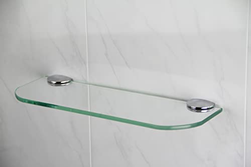 BSM Marketing Glass shelf with curved corners 3 sizes 300mm 400mm 500mm and 3 colours Clear White Black Bathroom Kitchen Bedroom (400mm x 100mm,