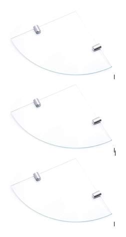 BSM Marketing Set of 3 150mm 6" approx 6mm thickness Toughened Glass Corner Shelves for Bathroom Bedroom Office with Chrome Finish Shelf Supports