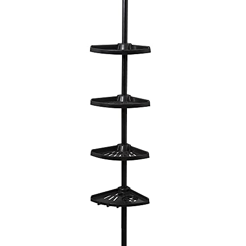 Compactor Adjustable Corner-Shelf for Shower, Extendable Pressure Mounting, Anti-Rust Steel and ABS Plastic, 20 x 20 x H.165 - 275 cm, Black, RAN