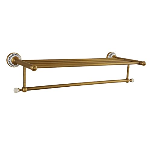 HIGOH Towel Racks,Bathroom Towel Rack Wall Mounted Towel Holder,All Copper European Antique Towel Rack with Single Towel Bar,Retro Bath Wall Moun