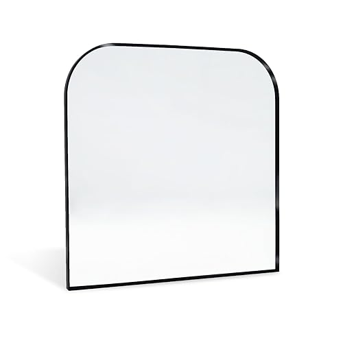 Minuover Modern Large Wall Mirror, Modern Minimalist Home Decor Arch Mantle Mirror, Brushed Black Metal Framed Arched Mirror for Bathroom, Living