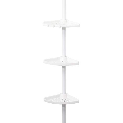 Compactor Adjustable Corner-Shelf for Shower, Extendable Pressure Mounting, Anti-Rust Steel and ABS Plastic, 20 x 20 x H.165 - 275 cm, Black, RAN