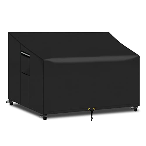 PATIO PLUS 2 Seater Garden Bench Cover Waterproof with Air Vent 134x66x63/89cm for Outdoor Garden Bench Tear Resistant 600D Oxford (Black)