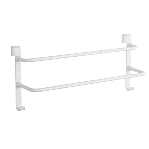 EMKE Double Towel Rail, Bathroom Over the Door Hanging Towel Rack with Hooks, Stainless Steel Sink Towel Holder with Large Space for Kitchen Toil