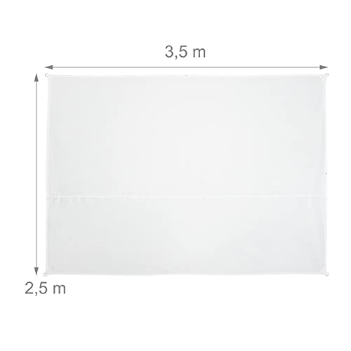 Relaxdays Rectangular Sun Shade Sail 2.5 x 3.5 m Water Resistant UV Resistant with Guy Ropes Patio Balcony White