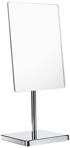 Axentia Cosmetic Mirror Pedestal Mirror Rectangular Table Mirror with Base Bathroom Vanity Mirror, Silver