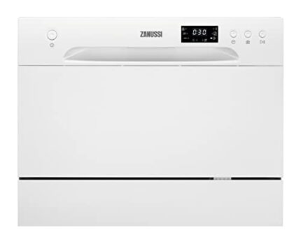 Zanussi ZDM17301WA Freestanding Counter Top Dishwasher, Compact Dishwasher, 55 cm Width, 6 Place Settings, 6 Programmes, Residual Drying, 52dB, W