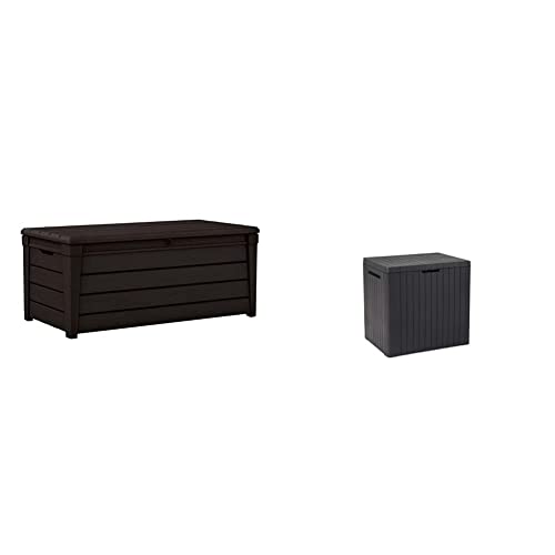 Keter Brightwood 454L Outdoor Garden Storage Box Garden Furniture - Brown & City 113L Outdoor Garden Storage Box Garden Furniture - Dark Grey