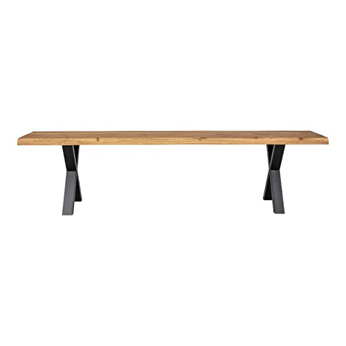 House Nordic Oak bench with smoked oiled wavy edge and black feet 180 x 32 x 46 cm