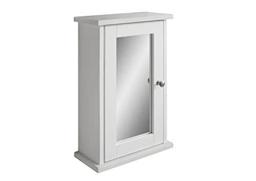 House & Homestyle Carrara Marble Effect Top Single Mirror Door Cabinet for a Touch of Elegance – 46.2 x 30 x 14cm, White