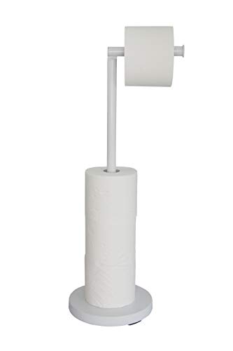 KOOK TIME - Toilet roll holder free standing, black matt powder coated metal,18 x 56 cm. 2 in 1 bathroom accessory, toilet roll holder and toilet