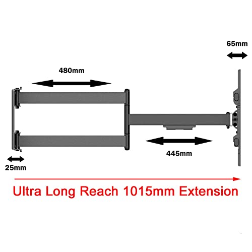 Intecbrackets - Longest Ever 1015 mm (3.3FT) Reach Heavy duty TV wall mount bracket for 46 – 75” TVs – double arm for added safety with swivel an