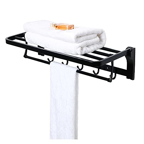 HIGOH Towel Racks,Bathroom Towel Rack Wall Mounted Towel Holder,Towel Rack,Bathroom Folding Shelf with Swing Towel Bar and Hooks,Heavy Duty Wall
