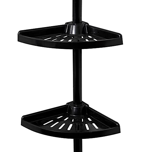 Compactor Adjustable Corner-Shelf for Shower, Extendable Pressure Mounting, Anti-Rust Steel and ABS Plastic, 20 x 20 x H.165 - 275 cm, Black, RAN