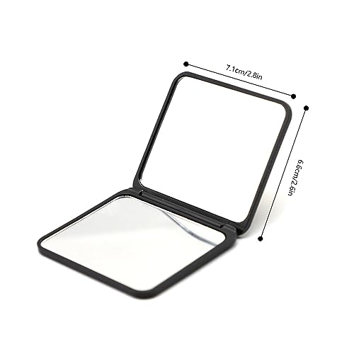 CHEERYMAGIC Portable Folding Mirror, Little Travel Mirror Pocket Compact Makeup Mirror for Make Up Hair Styling and Shaving 7 x 6.5cm Black A4MNS