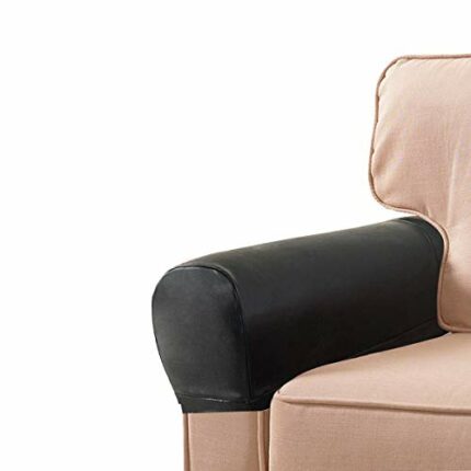 Golden Apple 1 Pair PU Leather Sofa Armrest Covers Armchair Arm Covers Stretchy Furniture Protectors for Couch Chair Arm (Black)