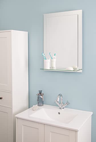 Croydex Devoke Rectangular Double Layer Mirror with Shelves and Hang N Lock Fitting System,White, 700 x 500 x 120mm