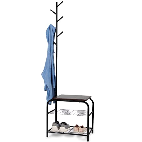 Milliard Coat Rack, Cloakroom Hallway Cabinet with 2 Tier Shoe Rack - Organized Storage for Coats, Clothes, Bags (Metal, Industrial Style)