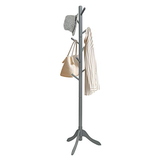 Tangkula Wooden Tree Coat Rack Freestanding, Entryway Coat Stand with 8 Hooks, Height Adjustable Coat Tree, Coat Hanger Stand for Home Office Hal
