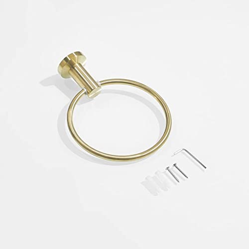 RAKUTE Modern Roung Towel Ring, Towel Holder, Wall-Mounted Gold Brushed Towel Rack, Bathroom Accessories Home Decoration Bathroom Ring