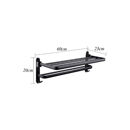 RSOCHS Multifunctional Towel Rack - Towel Rack Double Layer Stainless Steel Bathroom Shelf Holder Wall Mounted Matte Black