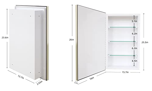 FOMAYKO Metro Beaded Retro Medicine Cabinet, Recess Mount 3 Adjustable Glass Shelves,Silver Frame, Installation Freedom with Door Swinging Left o