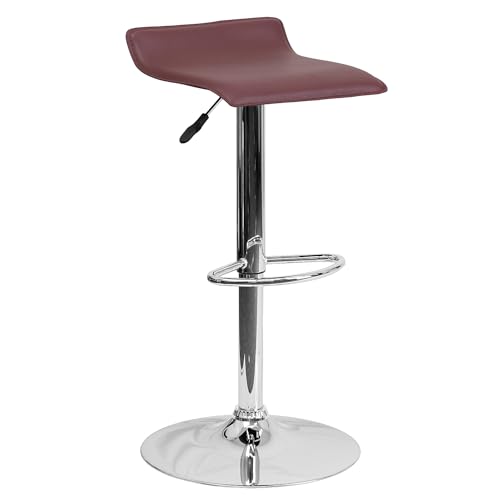 Flash Furniture 2 Pack Contemporary Vinyl Adjustable Height Barstool with Solid Wave Seat and Chrome Base, Fabric, Black, Set of 2