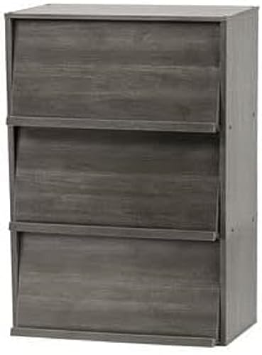 Iris Ohyama, Cabinet with 2 shelve & folding doors/Wooden Cabinet/Flap rack/Storage Cabinet, Adjustable shelf height 3.2 cm, Office, Living Room