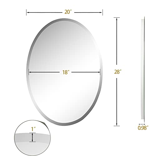 Nucovak 20 "x28 Oval Beveled Mirror/1 "Beveled Polished/Bathroom Frameless Mirror/Minimal Decoration Style Suitable for Bathrooms, Entrances, Liv