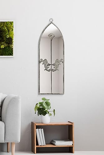 MirrorOutlet The Arcus - Concrete Colour Framed Modern Arched Wall Mirror 24" X 8" (60CM X 20CM) Silver Mirror Glass with Black All weather Backi