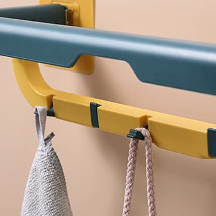 KLHDGFD Self-adhesive Towel Holder Rack Wall Mounted Towel Hanger Bathroom Towel Bar Shelf Roll Holder 2 Laye Hooks Bathroom Organizer
