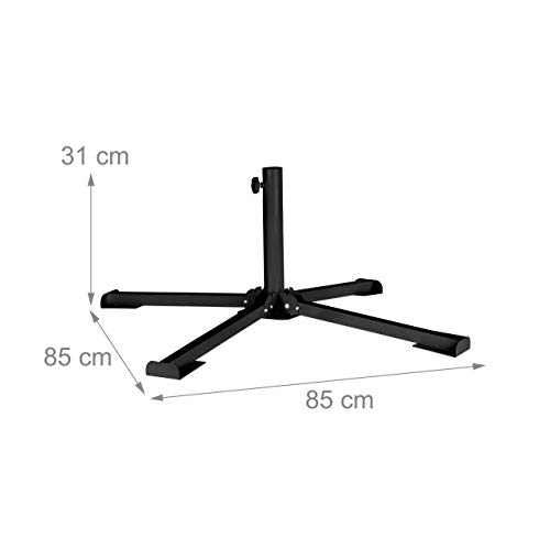 Relaxdays Parasol Base, for Pole Sizes 25-35 mm, Cross-Shaped Stand, Foldable Garden & Balcony Sun Shade, Metal, Black