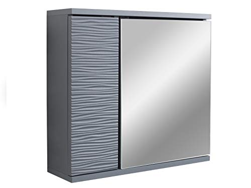 House & Homestyle Jessie Grey Ripple Mirror Cabinet, Particleboard-15mm Particleboard-3mm Particleboard-30mm Nominal MDF/Particleboard with Textu