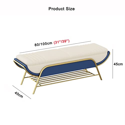 Storage Bench with Shoe Rack,Multifunction Storage Bench,End of Bed Bench,Shoe Bench,Luxurious Leather Bench Entryway Bench Bedroom Bench-Blue 10