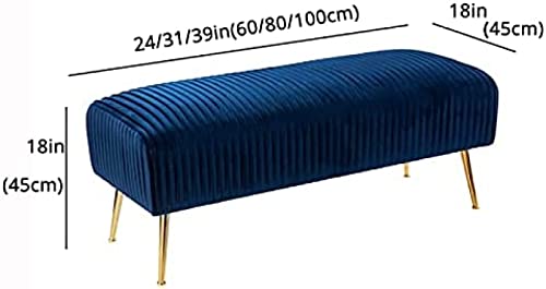Luxurious Bedroom Bench,Velvet End Of Bed Bench Seat With Golden Legs,Comfy Upholstered Bench Entryway Bench Bed Bench-Blue 60X45X45Cm,Blue,100X4