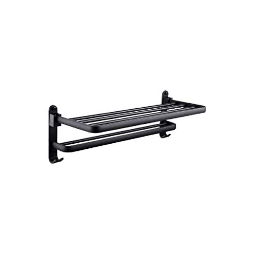 RSOCHS Multifunctional Towel Rack - Towel Rack Double Layer Stainless Steel Bathroom Shelf Holder Wall Mounted Matte Black
