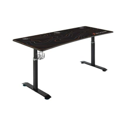 X-Rocker Cougar XL Height Adjustable Gaming Desk and Workstation, Heavy Duty Metal Computer Table with Carbon Fibre Effect & Full Mousepad, Cup H