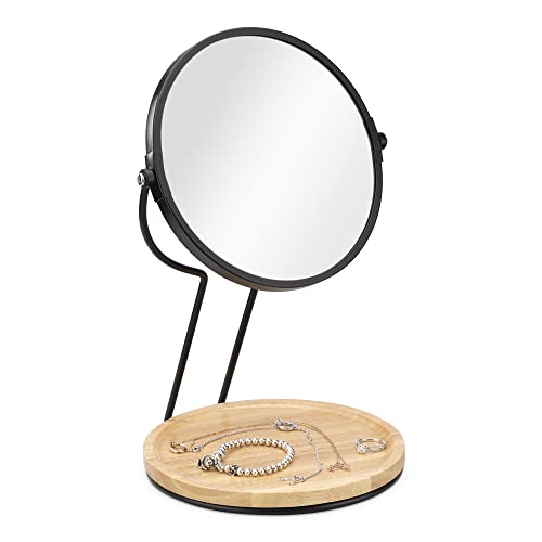 Navaris Cosmetic Mirror With Jewellery Tray - Table-Top Mirror For Makeup And Grooming - Double Sided With 2x Magnification - 29 x 17 x 17cm