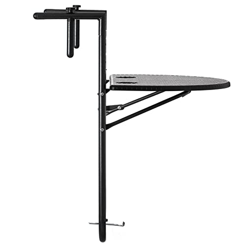 Gardenised Indoor and Outdoor Rattan Decorative Plastic Foldable Balcony Table, Black, Alloy Steel