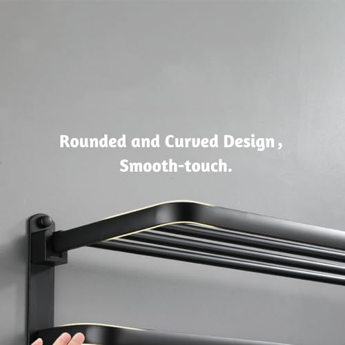 BYONGCHO Towel Rack for Bathroom and Lavatory, Towel Holder 24 inches Towel Shelf Wall Mount with Two Towel Bars Foldable Towel Holder, Bathroom