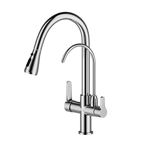 Onyzpily 3 Ways Kitchen taps Pure Water Filter Pull Down 360° Swivel Dual Handle Kitchen Sink Mixer Taps Brass Chrome,Not Include Filter System