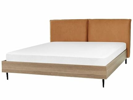 Modern EU Super King Size 6ft Bed Faux Leather Headboard Golden Brown Limanton