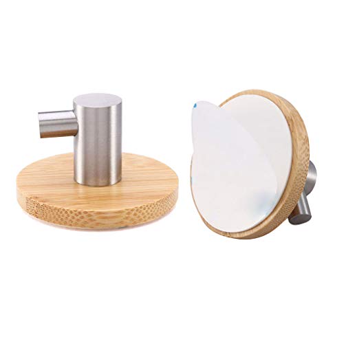 VOANZO 4PCS bamboo towel rail Wooden Stainless Steel Towel Holder Self-Adhesive Towel Hooks for Bathroom Kitchen Living Room Office