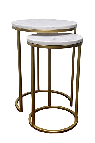 ASPECT Hiba Nest of Tables Metal Bases, White Marble/Gold, 40 Dia x 55(H) cm/ 30.5 Dia x 50.5(H) cm