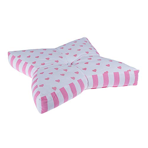 HOMESCAPES Pink and White Star Floor Cushion Large Decorative Children’s & Garden Seat Pad with Heart Pattern, Pre-Filled 100% Cotton Indoor and